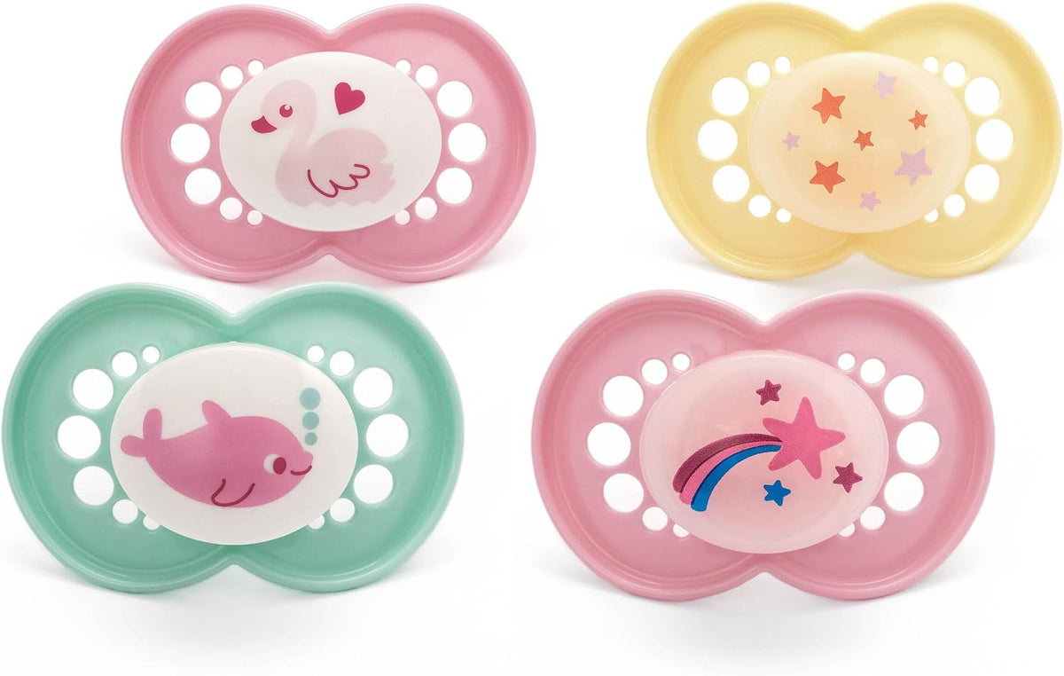 MAM Original Day & Night Dummies, 6-18M, 4 Pack, Orthodontic, Pink