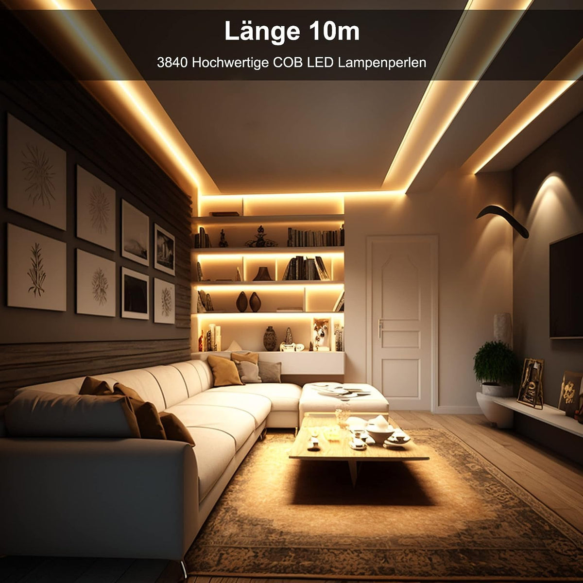 COB LED Strip 3m, 24V, Dimmable, Remote, Warm White, 2700K