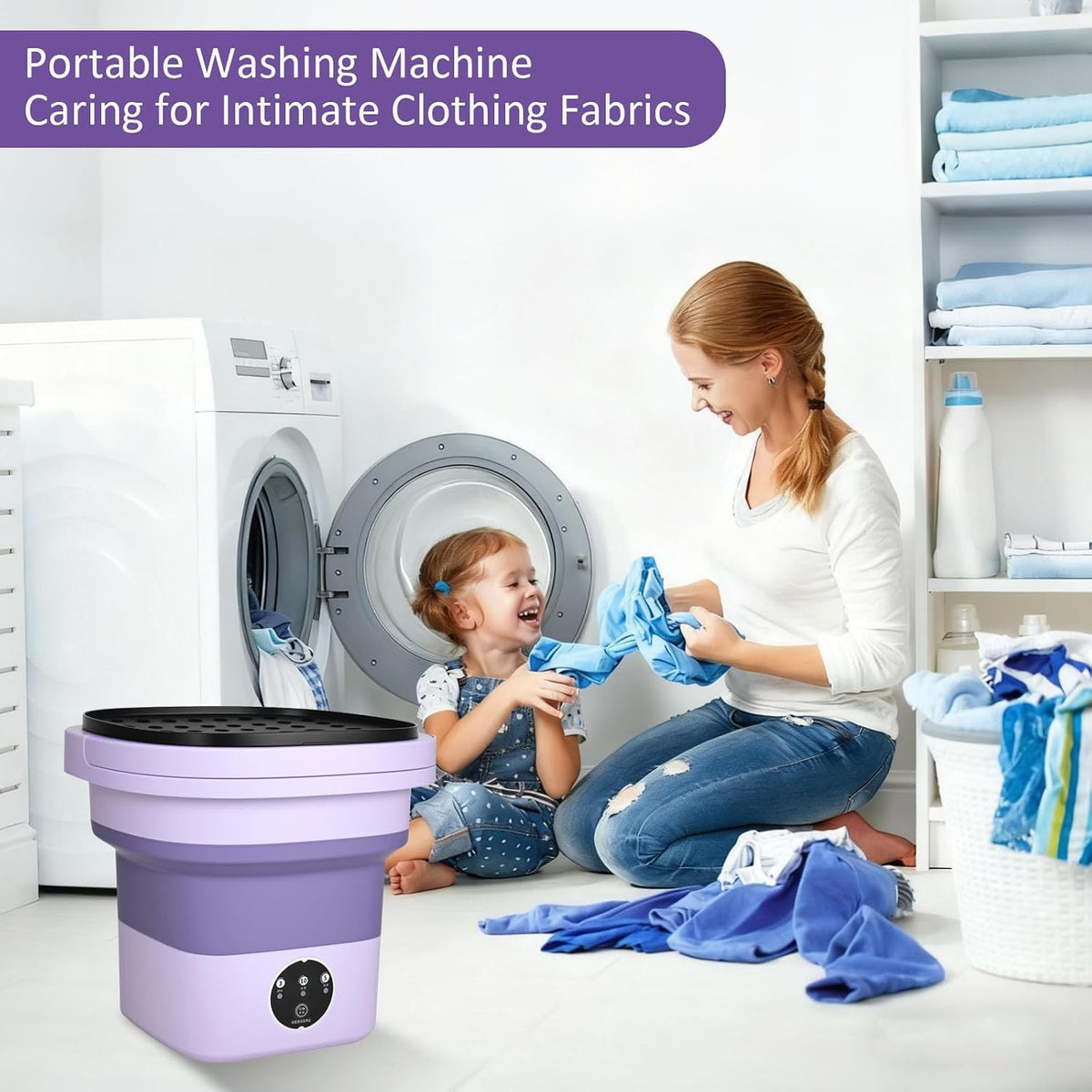 Washing Machine 8L Portable Washers Mini Washing Machine & Spin Basket, 3 Cleaning Modes Foldable Camping Washing Machine, Small Washing Machines for Baby Clothes and Underwear