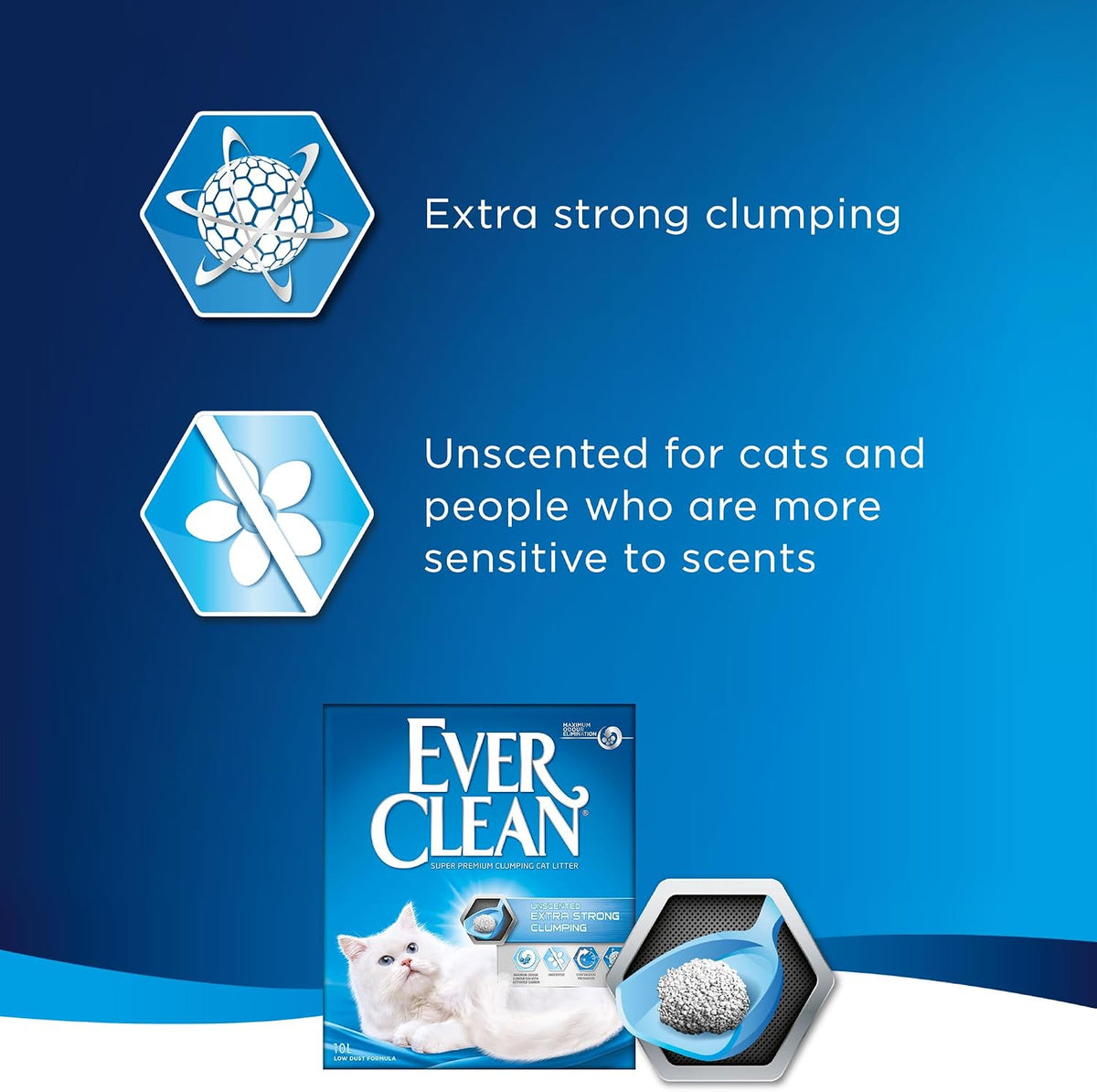 Ever Clean Clumping Cat Litter, Extra Strong Clumping Cat Litter, Unscented, Unbeatable clumping strength, 10L