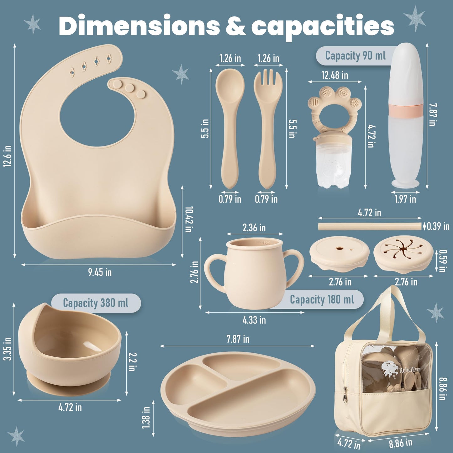 Baby Weaning Set - Silicone Baby Feeding Set with Bag for Travel or Storage at Home - Baby Fruit Feeder and Baby Bottle with Spoon Included