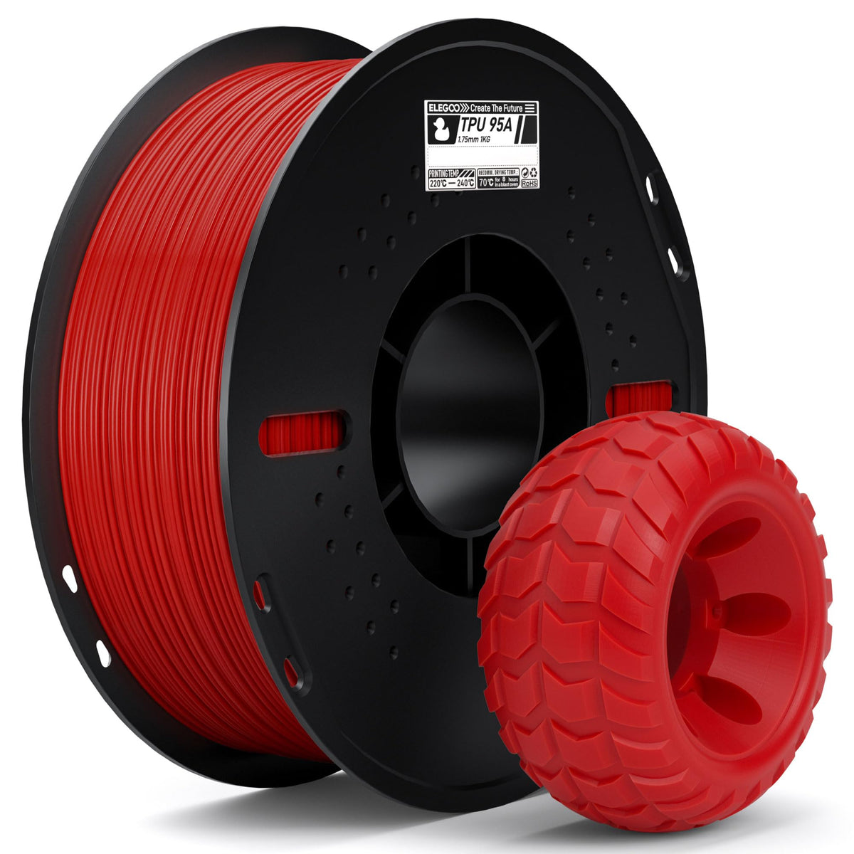 ELEGOO TPU Filament 1.75mm Grey 1KG, 95A Flexible Soft 3D Printing Filament 1KG Spool(2.2lbs) Fits for Most FDM 3D Printers