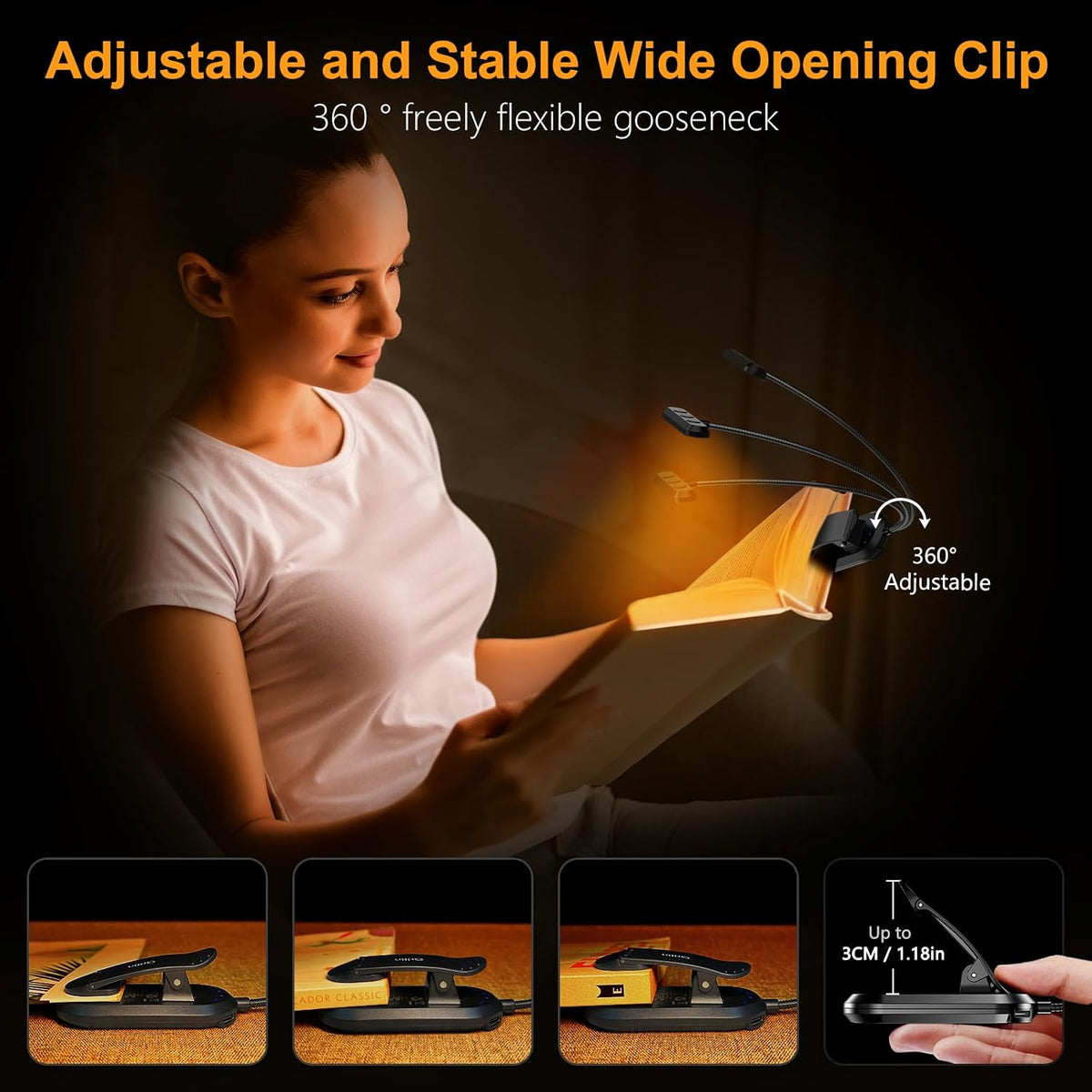 Gritin 19 LED Rechargeable Book Light for Reading in Bed - Memory Function