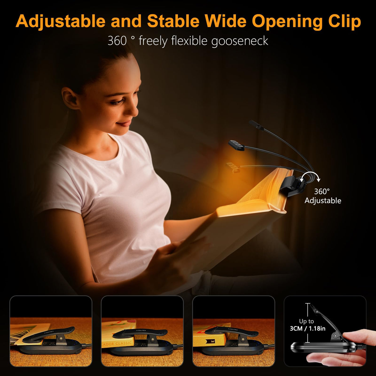 Gritin 19 LED Rechargeable Book Light for Reading in Bed - Memory Function