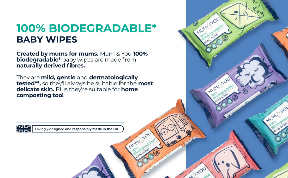 Mum & You Baby Wipes - Biodegradable Wet Wipes | 99.4% Water | Ideal for Sensitive Newborn Skin | 336 Newborn Wipes Bulk, Bum Wipes, Wet Tissue, Plastic free Wet wipes, (56 wipes x 6 packs)