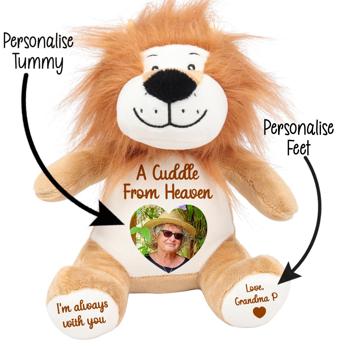 Personalised Memory Teddy Bear with Heart-Shaped Photo – “A Cuddle From Heaven” Keepsake Gift – 28 Bear Styles – Add Your Text & Choose Colour – Custom Memorial Bear (White Angel Teddy)
