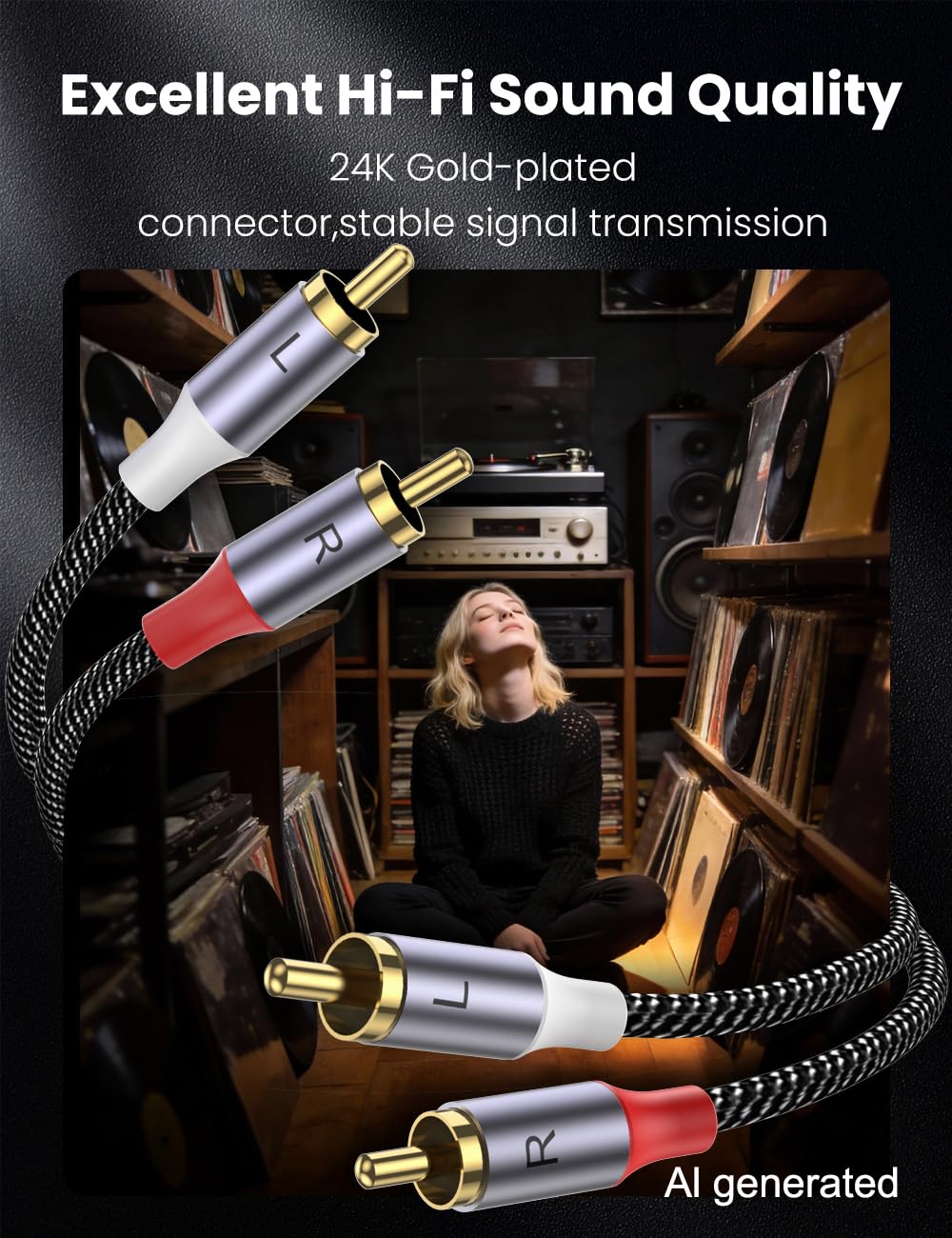 MOSWAG RCA Stereo Cable,2-Male to 2-Male RCA Audio Stereo Cable 10Ft/3M,rca Cord Auxiliary Audio Cord Nylon Braided for Home Theater, HDTV, Amplifiers, Hi-Fi Systems, Car Audio, Speakers