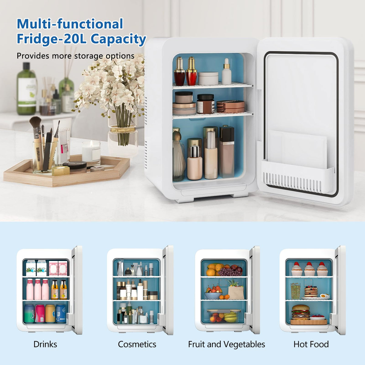ARTETHYS Mini Fridge for Bedrooms, 20L Small Car Fridges