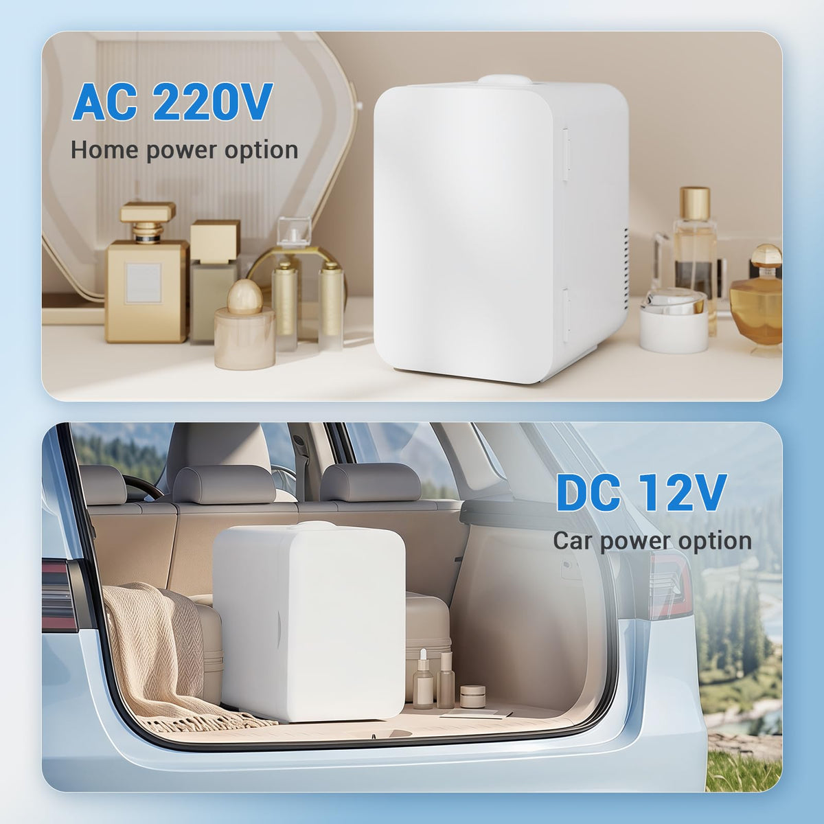 ARTETHYS Mini Fridge for Bedrooms, 10L Small Car Fridge, White
