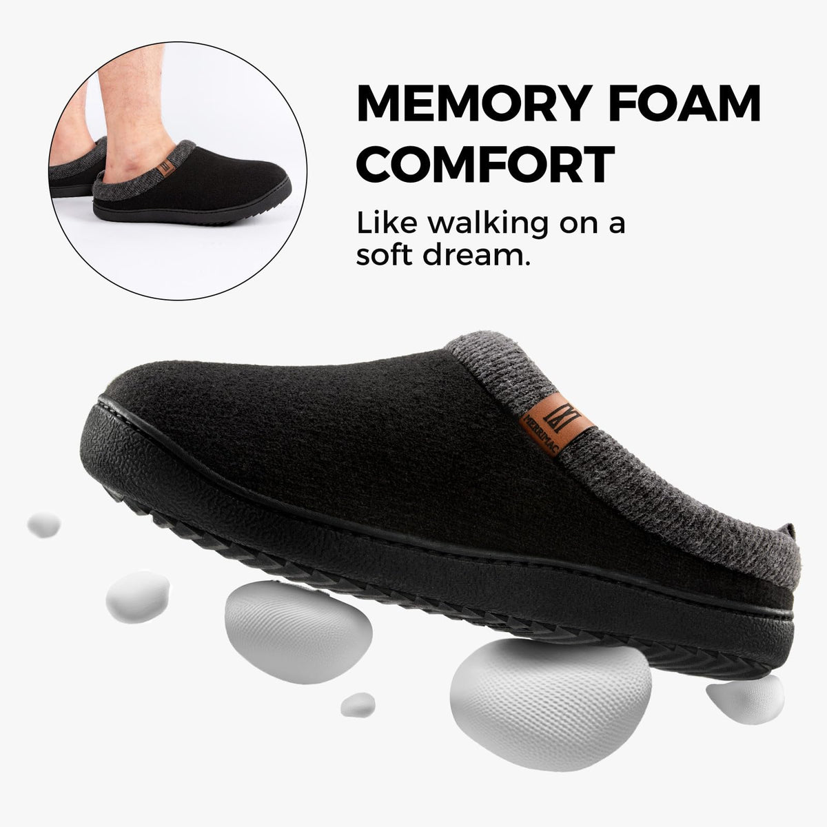 MERRIMAC Men's Slip-on Slippers Memory Foam Non-slip Indoor House Shoes