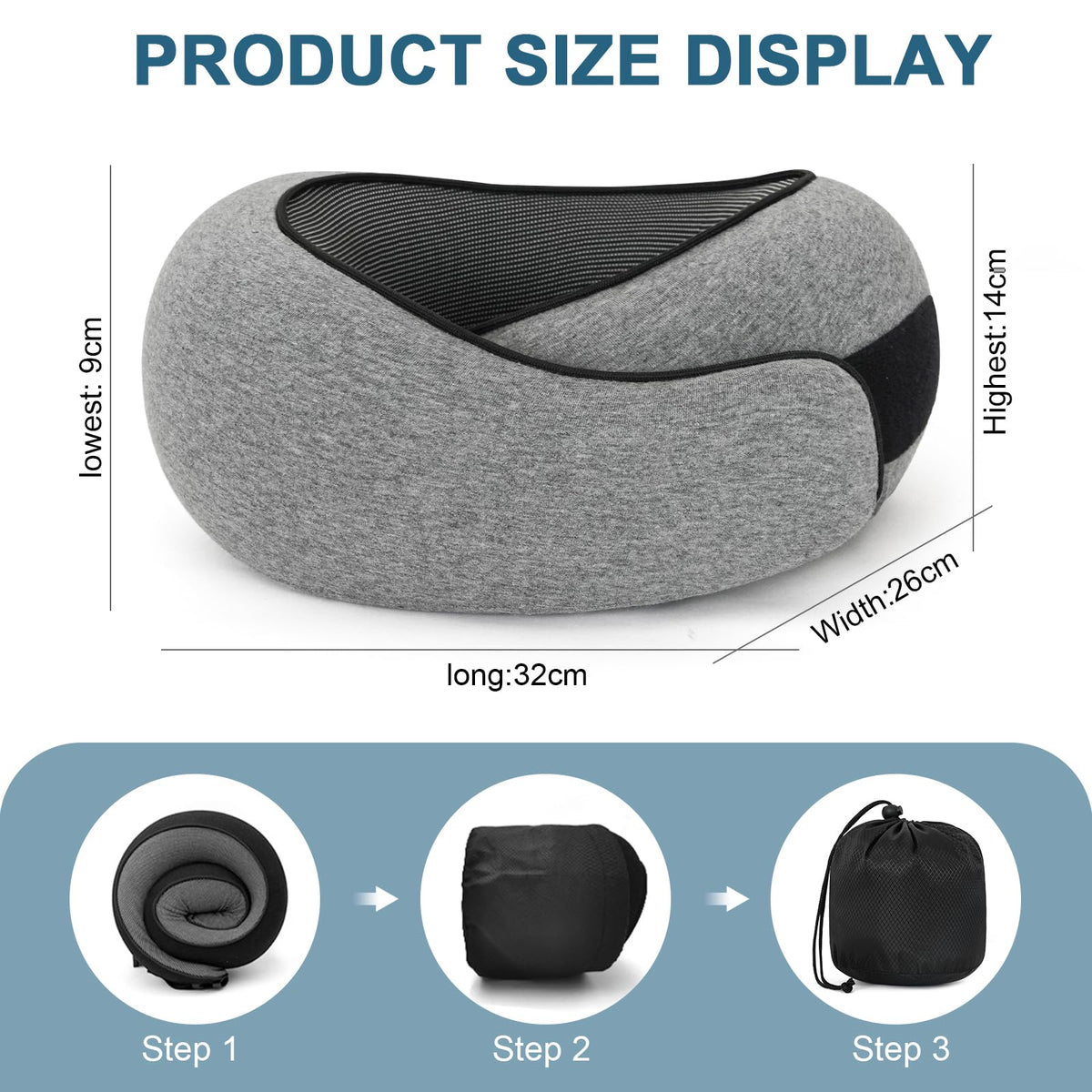 Memory Foam Travel Neck Pillow, 360° Support with Eye Mask&Earplugs