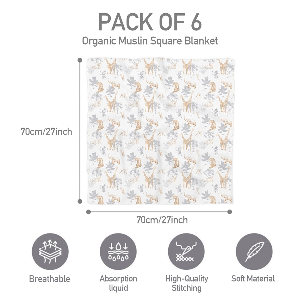 GLLQUEN BABY Muslin Squares Cloth for Baby 6pack 70cm x 70cm