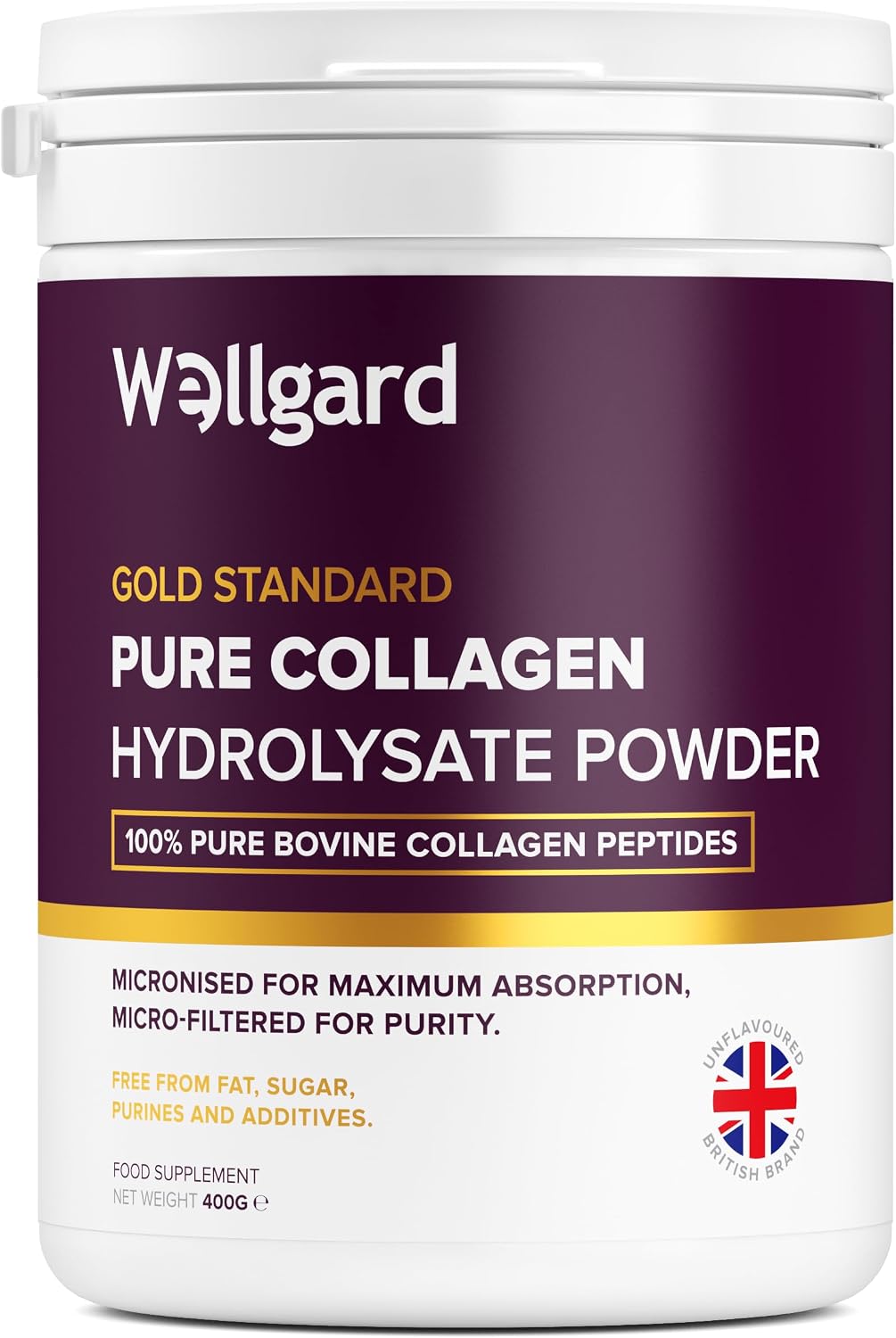 Collagen Powder, Gold Standard Bovine Collagen Peptides Powder by Wellgard - High Levels of The 8 Essential Amino Acids, Collagen Supplements for Women & Men, Halal Collagen, Made in UK