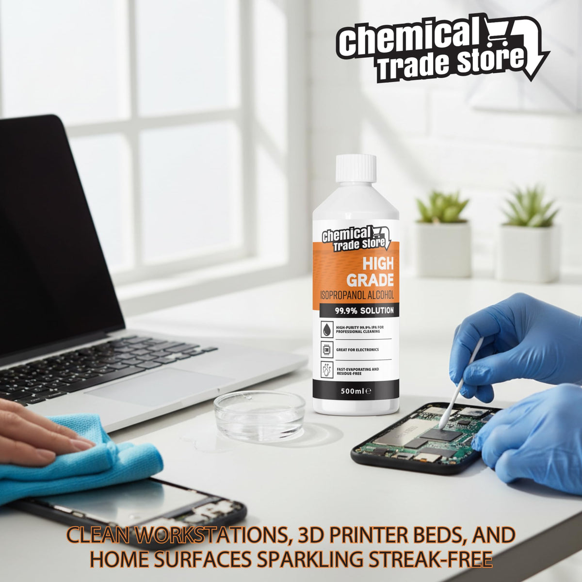 Isopropanol Alcohol 99.9%, 1 Litre - High-Purity Isopropyl Alcohol IPA, Solvent & Cleaner For Electronics, PC & Phone Cleaning, Ink Removal, Surface Prep, Lab & Industrial Use