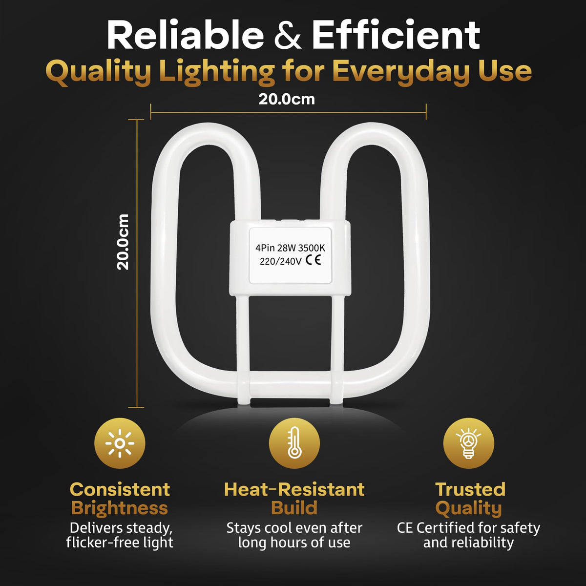 Quebec 16W 2D Square 2-Pin GR8 Cap Compact Fluorescent Lamp, Warm White 3500K, Non-Dimmable CFL Light Bulb, Energy Class A, AC 230V, DD Flat Butterfly Bulb for Flush Mount Ceiling Lighting, 8000 Hours