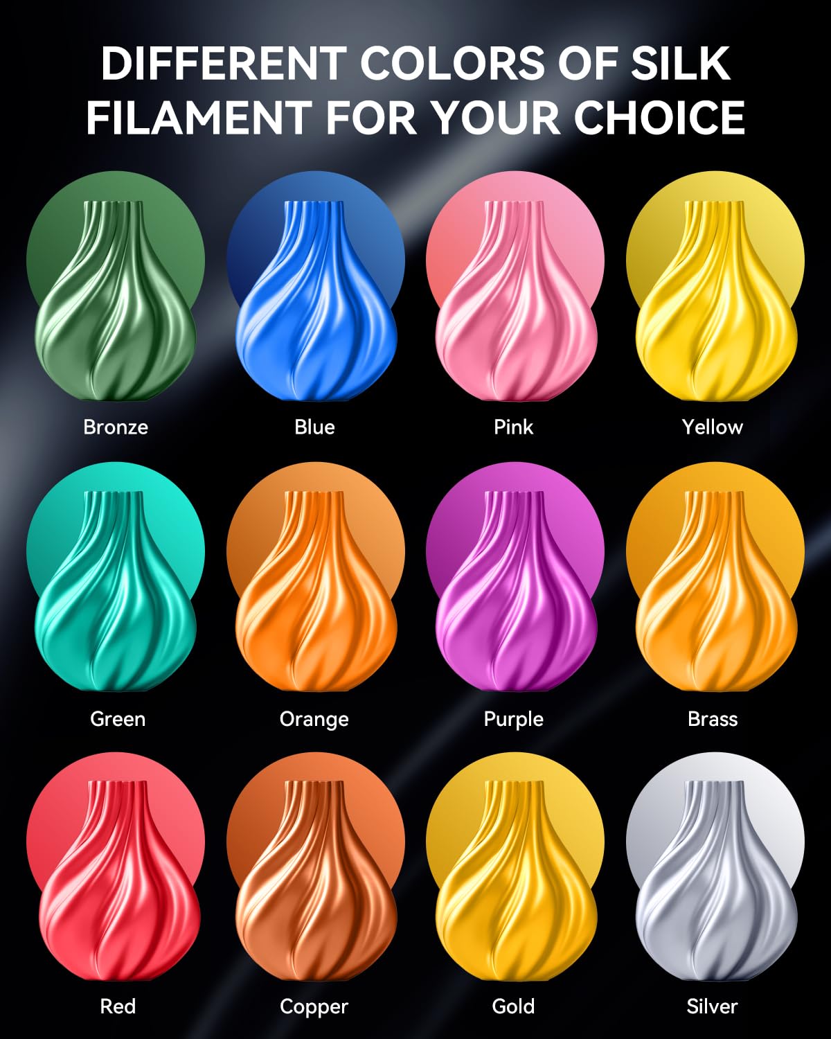 SUNLU Silk PLA+ Filament, Shiny Metallic Silk 3D Filament 1.75mm