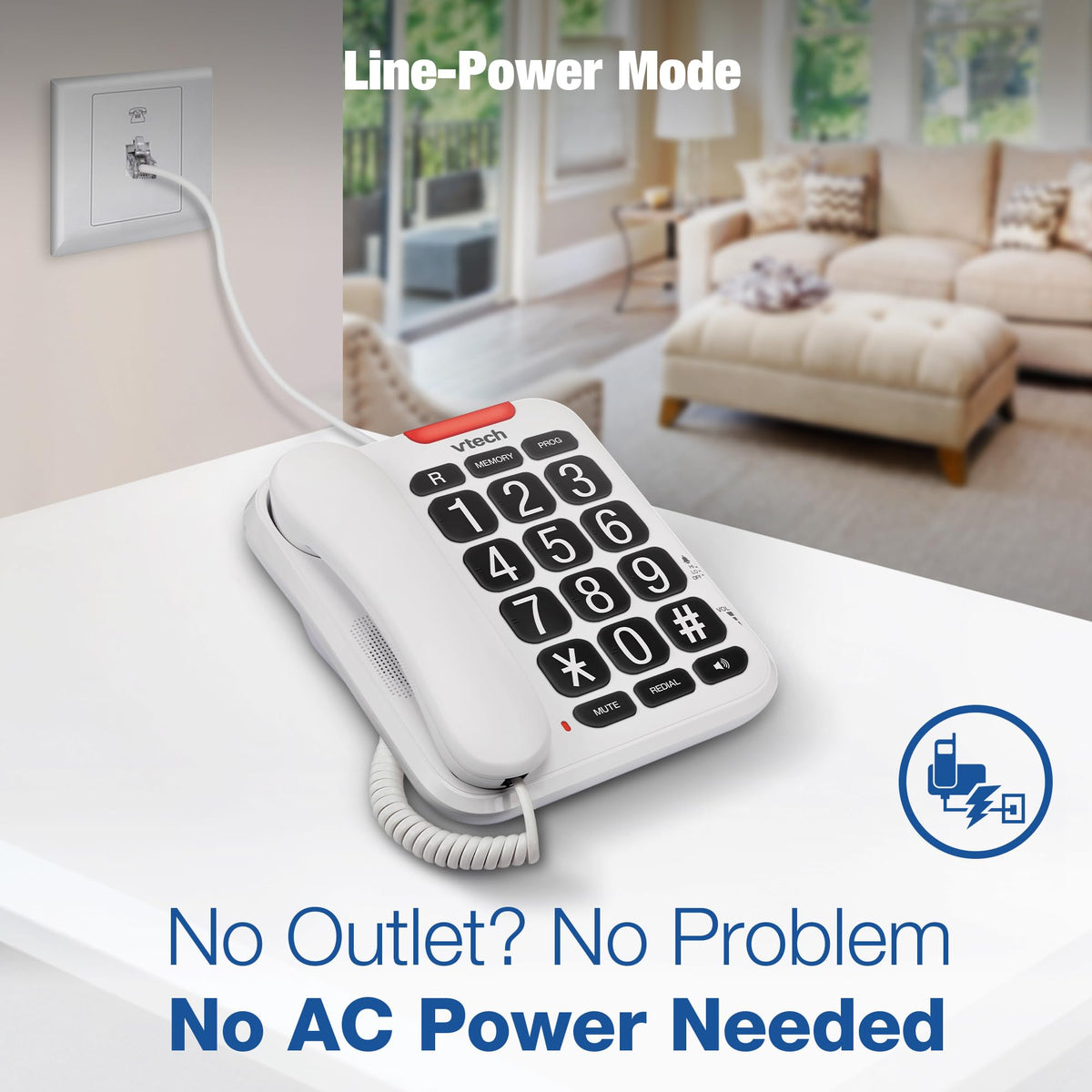 VTech CD1100 Trimstyle Corded Home Phone.No AC Power Required,Landline Phone with last number redial key,ringer control,receiver volume control,recall key,hearing aid compatible,table&wall mountable