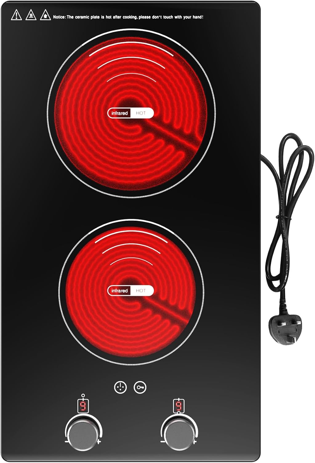 VBGK Portable Ceramic Hob, 2000W Pulg in Single Electric Hob, Portable Electric Hob with Digital LED Touch Controls, 10 Power Levels, 4-Hour Timer, Child Safety Lock, Black