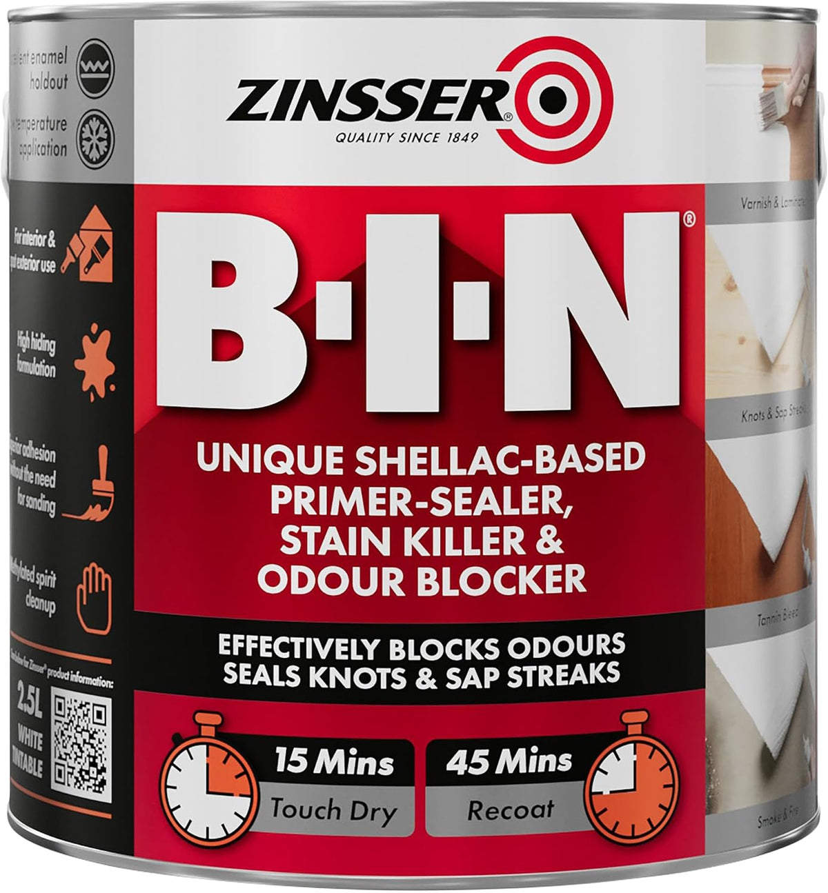Zinsser B-I-N Interior & Spot Exterior White Primer Sealer & Stain Killer 2.5 Litre