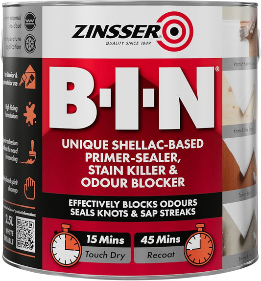 Zinsser B-I-N Interior & Spot Exterior White Primer Sealer & Stain Killer 2.5 Litre