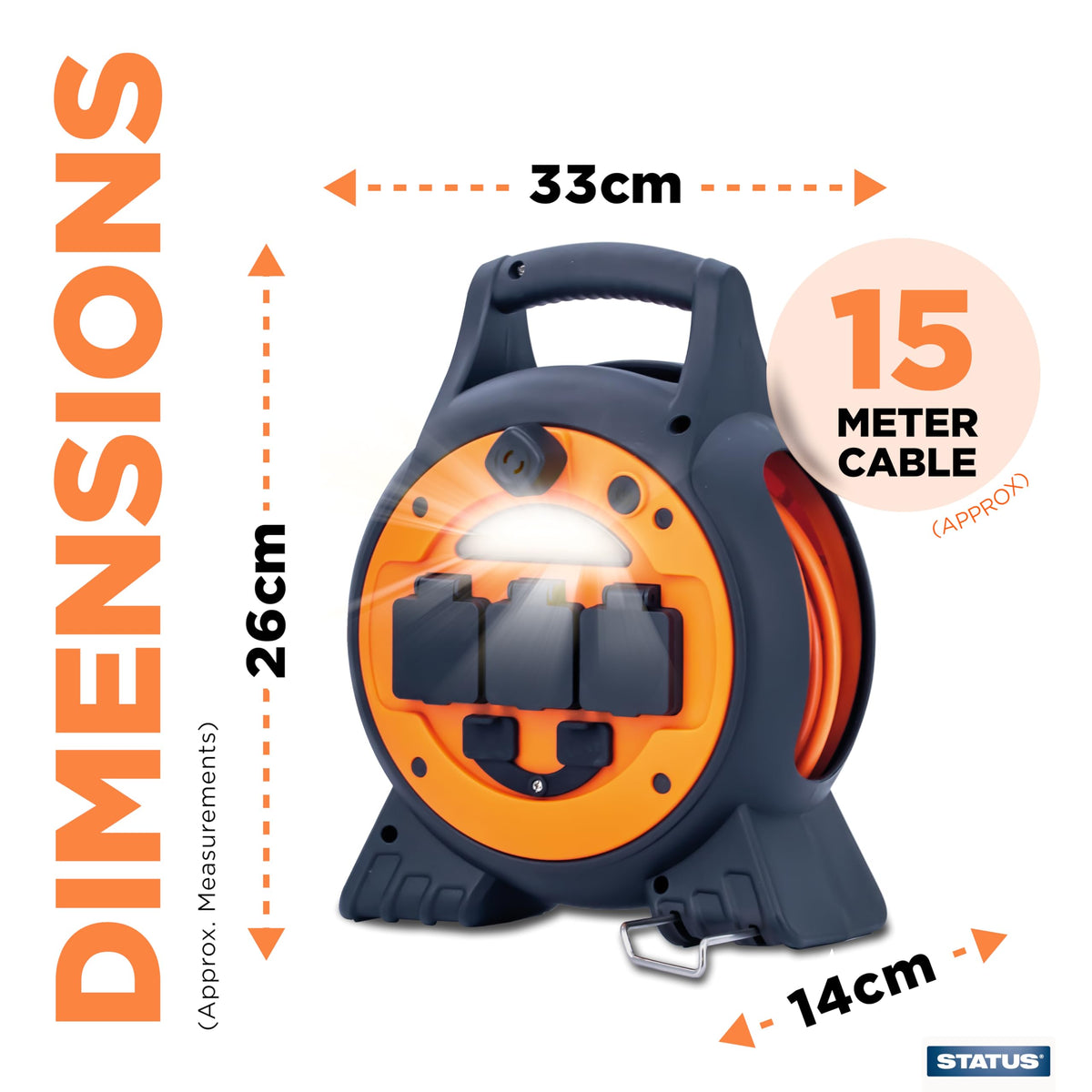 IONOS 2 Socket Cable Reel, 10m Outdoor Garden Extension Lead, DIY