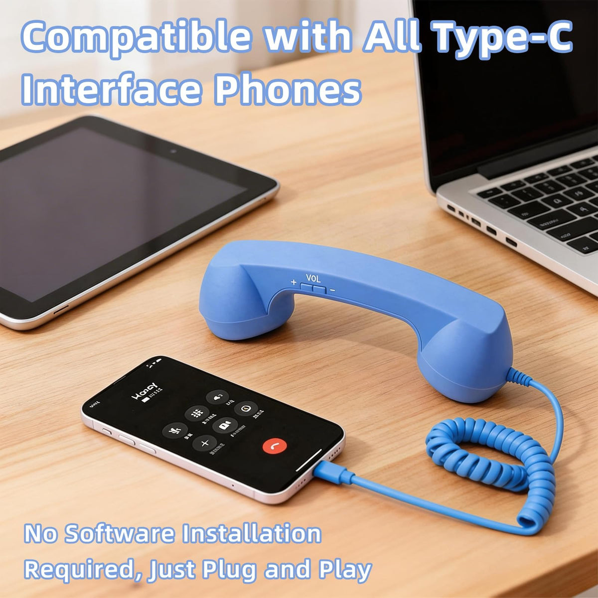 Retro Phone Handset for iPhone & Android, 2026 New Type-C Wired Receiver with Microphone & Speaker (2Pcs(Black and Red))