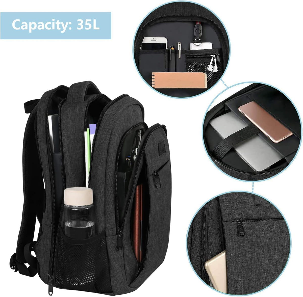MATEIN Travel Laptop Backpack, Work Bag Laptop Bag, Rucksack for Men Work