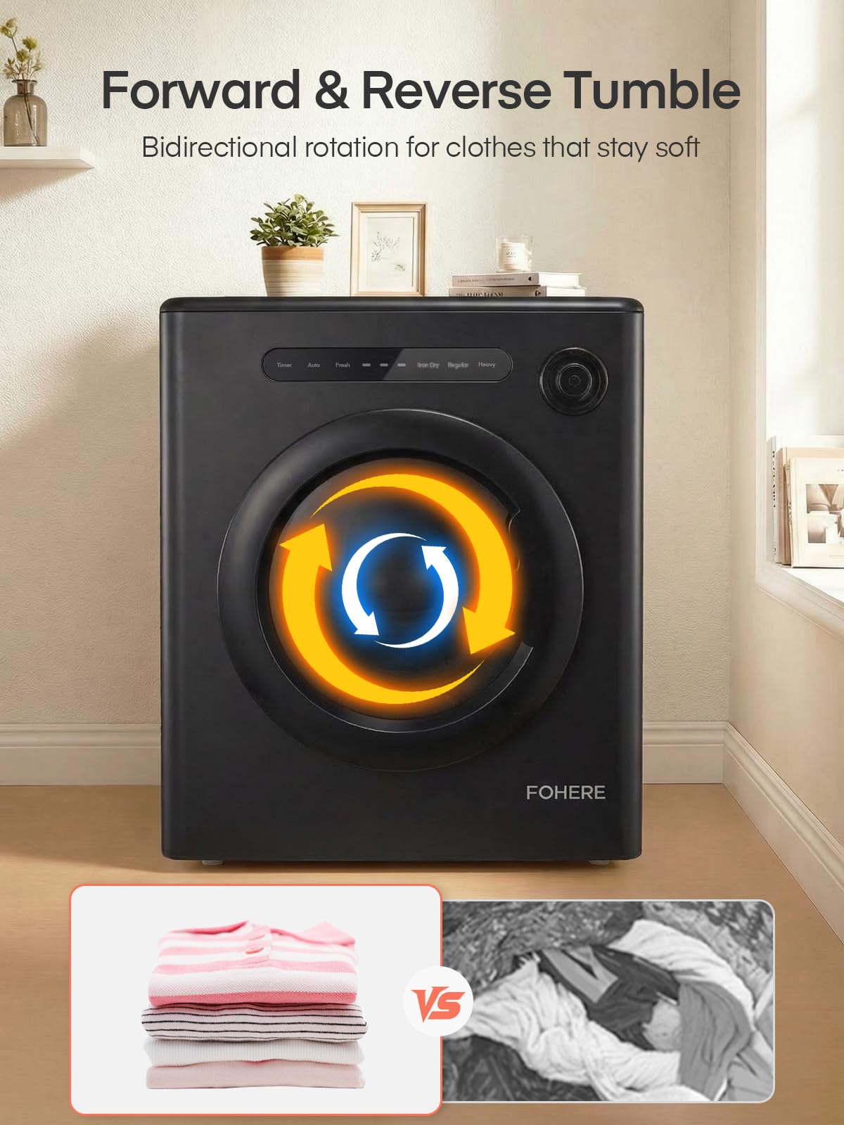 4KG Vented Tumble Dryer, 1200W Compact Smart Dryer, 6 Drying Modes, Double Temperature Control Protection, with Child Lock and Timer, with Child Lock, Crease Guard, for Apt, Home, Dorm, RVs, White