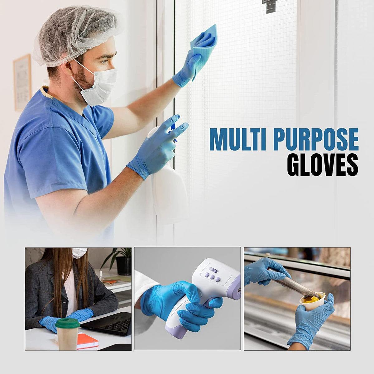 Surgicals Powder Free Nitrile Gloves, Food Grade, Hand Disposable Gloves - 100 Count - Blue (100, Large)