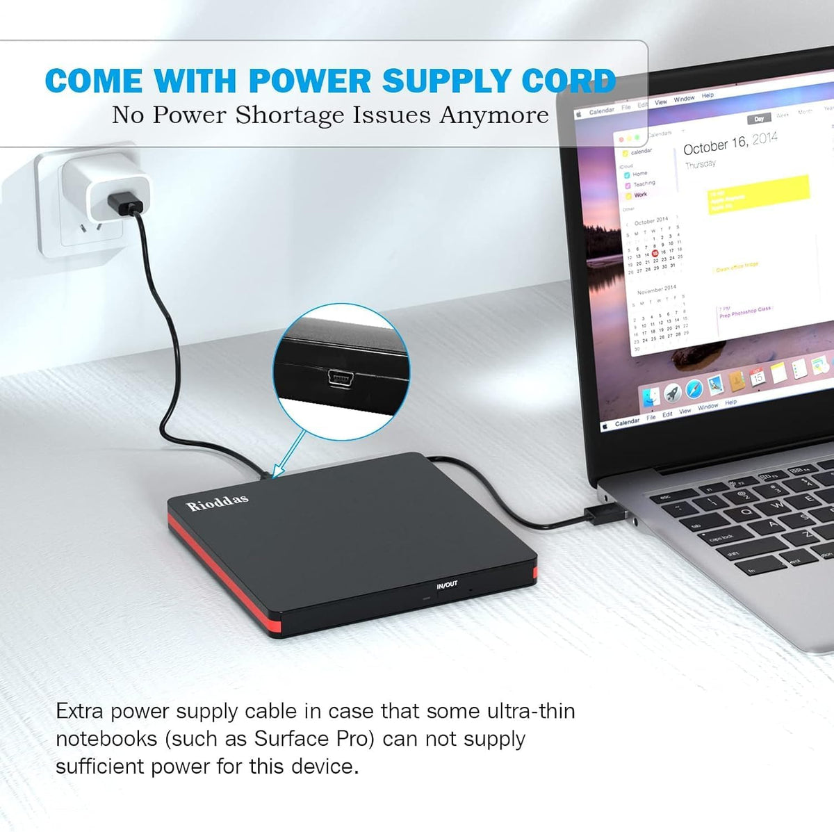 Rioddas External CD Drive, USB 3.0 Portable CD/DVD +/-RW Drive Slim DVD/CD ROM Rewriter Burner for Laptop Desktop PC Windows and Linux OS Apple Mac Macbook Pro