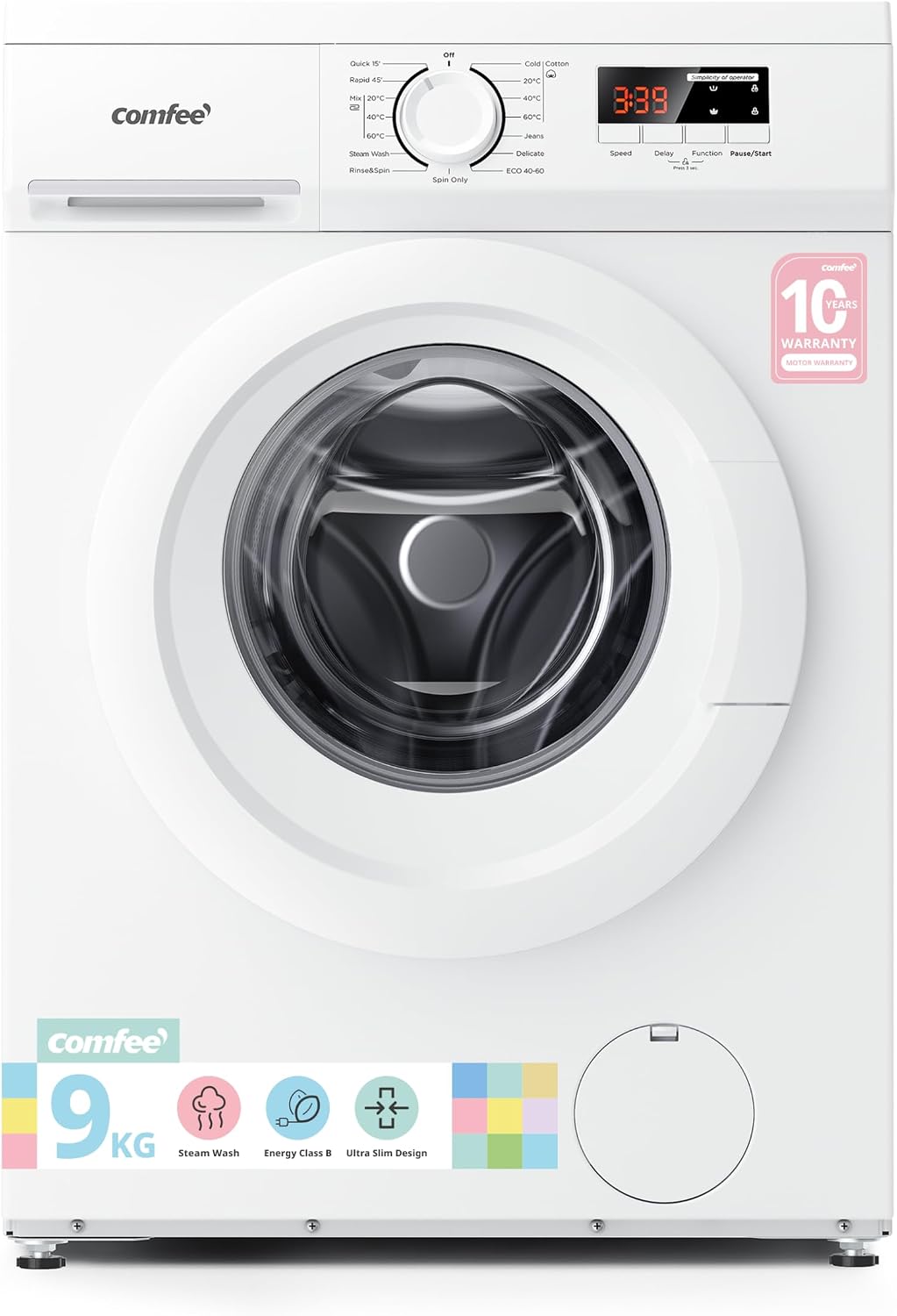 COMFEE' 9kg Washing Machine Energy Class A 1400rpm BLDC Motor Slim White