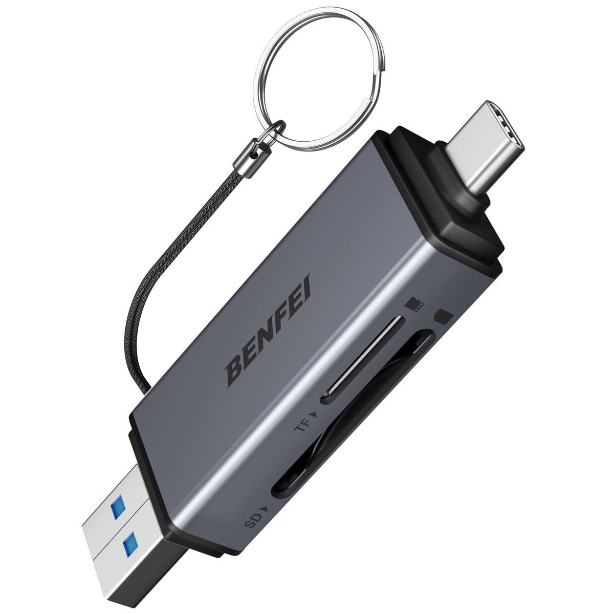 Memory Card Reader, BENFEI 4in1 USB 3.0 and USB-C to SD Micro SD MS CF Card Reader Adapter, 4 Cards Simultaneously Read and Write, Compatible with iPhone 15 series, MacBook Pro/Air 2023, and More