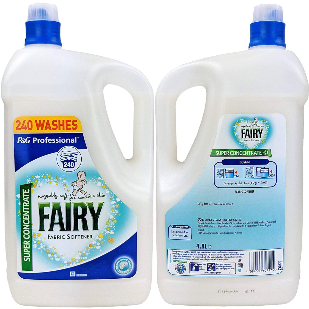 Fairy Super Concentrate Fabric Softener Conditioner 4.8L – 240 Washes – Gentle Softness for Sensitive Skin & Baby Clothes