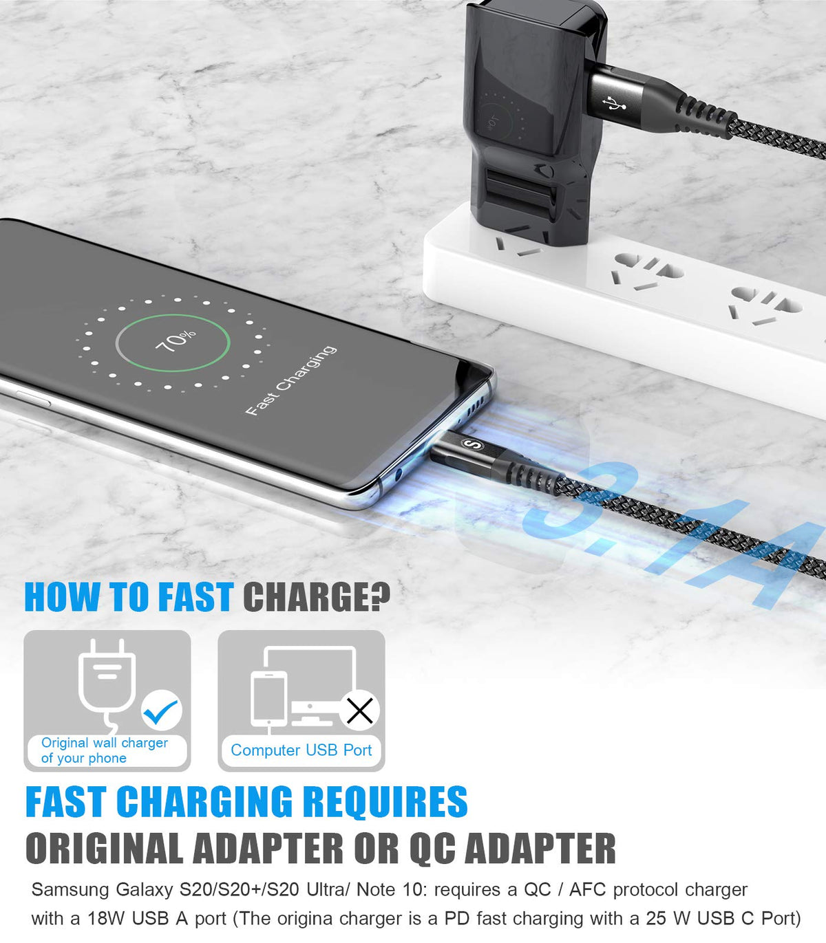 2-Pack 2M USB C Cable 3.1A Fast Car Charger Cable Compatible for iPhone 17 air 16 15 Plus Pro Max, Samsung Flip/Fold 7 6 5 4 3 S26 S25 S24 S10 S20 S21 S22 S23 A16/15/14/13/12 A35/A34 A56/55/54, Pixel