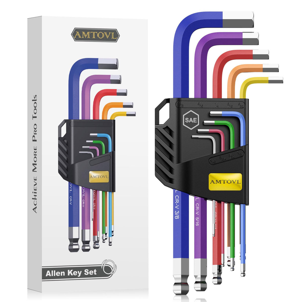 AMTOVL Hex Key Set, 9PCS Metric Allen Key Set, 1.5-10MM, Long Ball End