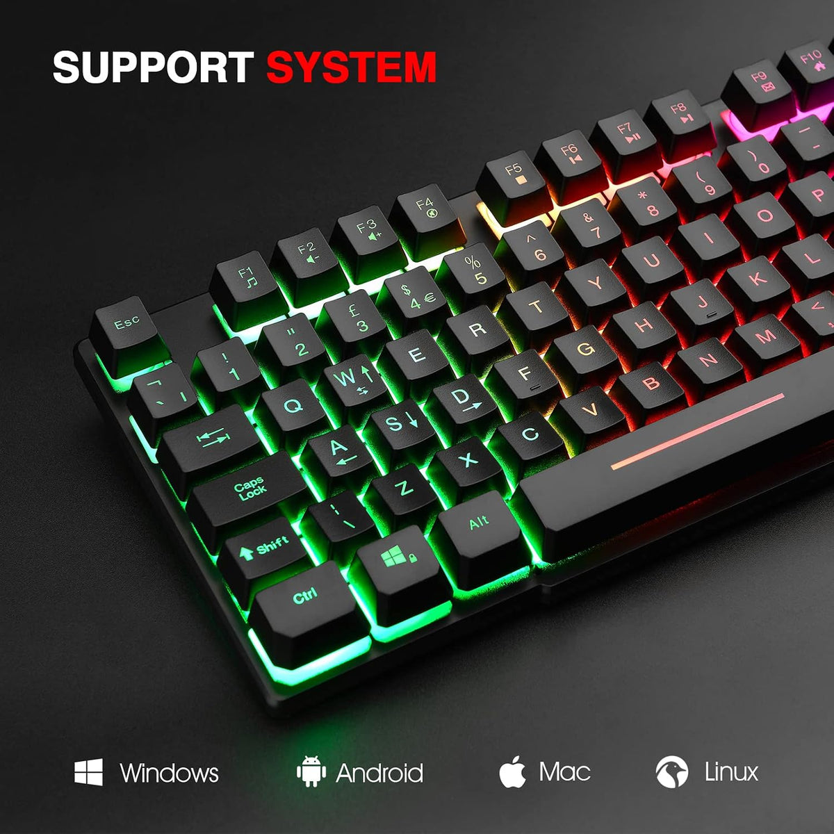 Rii Gaming Keyboard,USB Wired Keyboard with Rainbow LED Backlit Mechanical Feeling for Working Gaming (UK Layout)