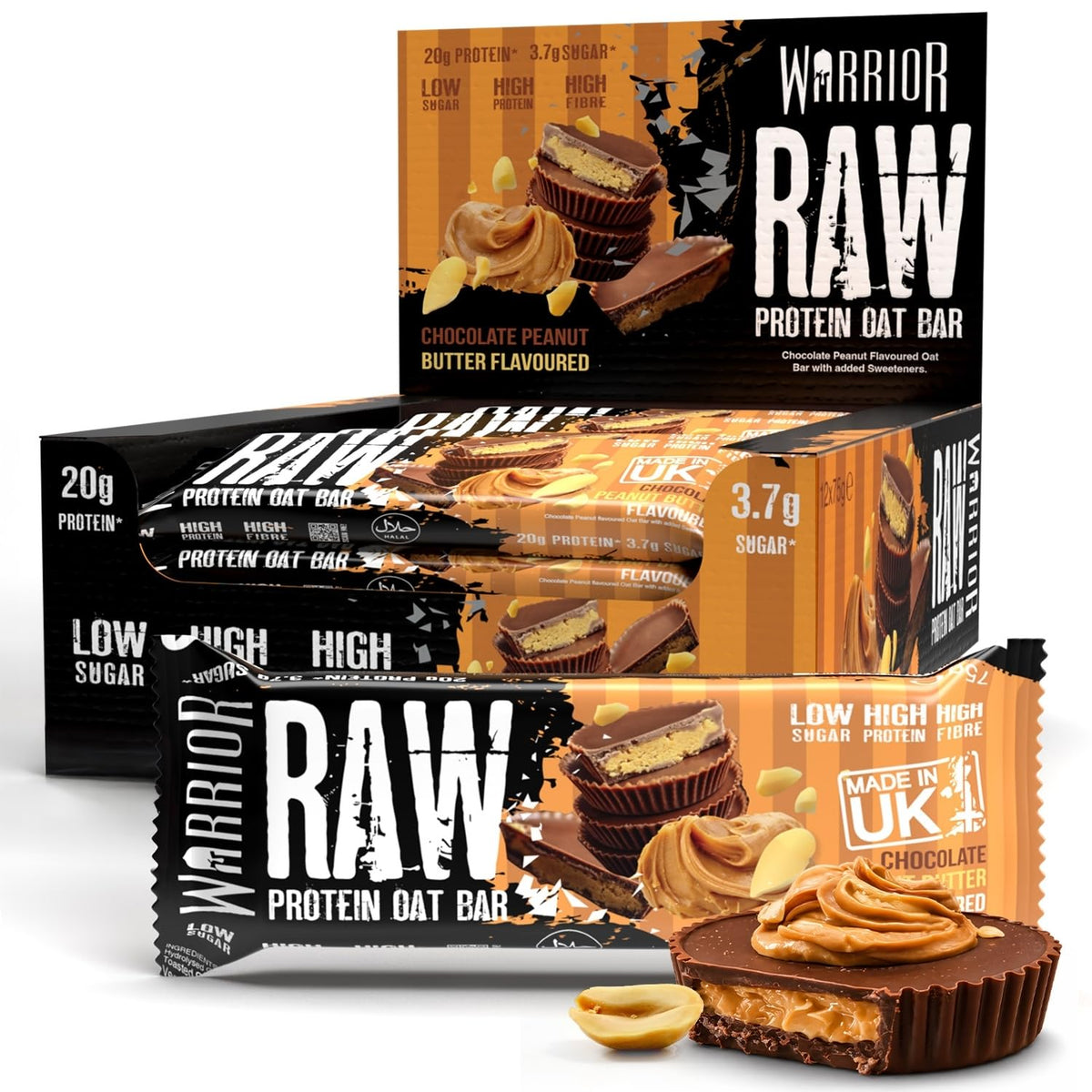 Warrior RAW Protein Bars 12 x 75g High Protein Oat Flapjack Snack
