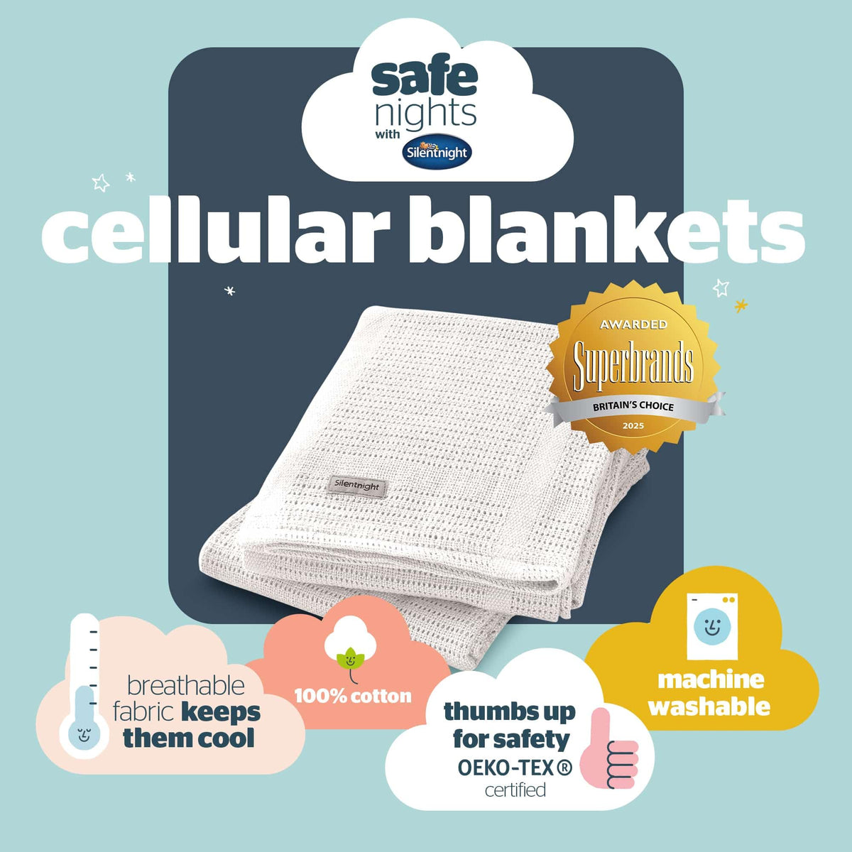 Silentnight Safe Nights Baby Blanket - Pack of 2 Soft 100% Cotton Cellular Baby Blanket for Newborn Ideal for Cot, Crib, Moses Basket and Pram - Baby Essentials - 2 Pack - Pink