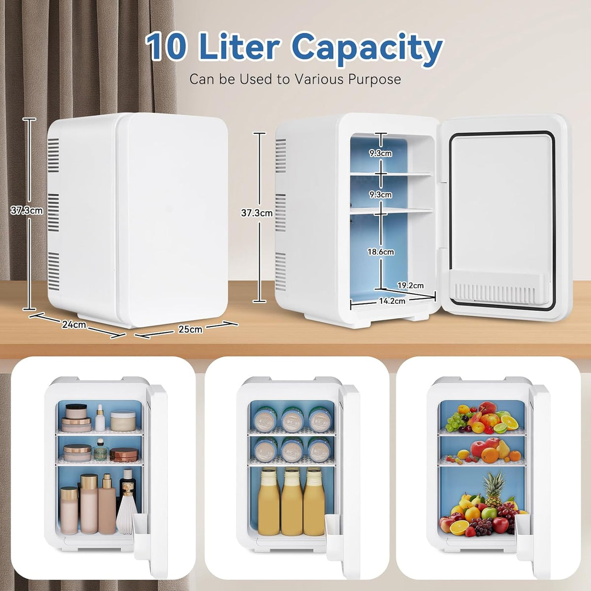 ARTETHYS Mini Fridge for Bedrooms, 10L Small Car Fridge, White
