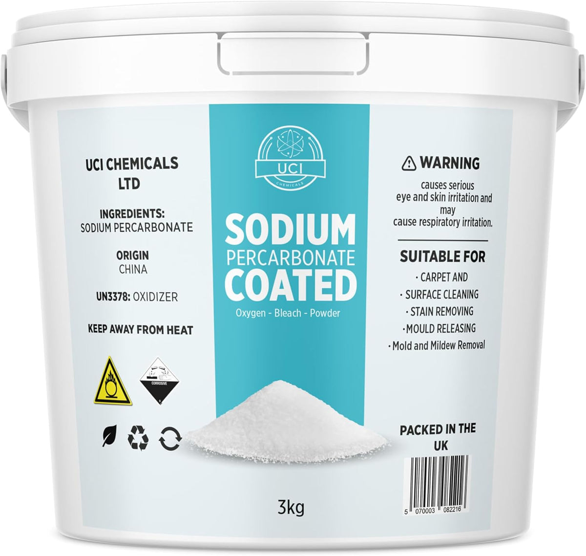 Sodium Percarbonate 3 KG Pure | Oxygen Bleach Granular | Eco Friendly Stain Remover, 3 kg Bucket Laundry Booster