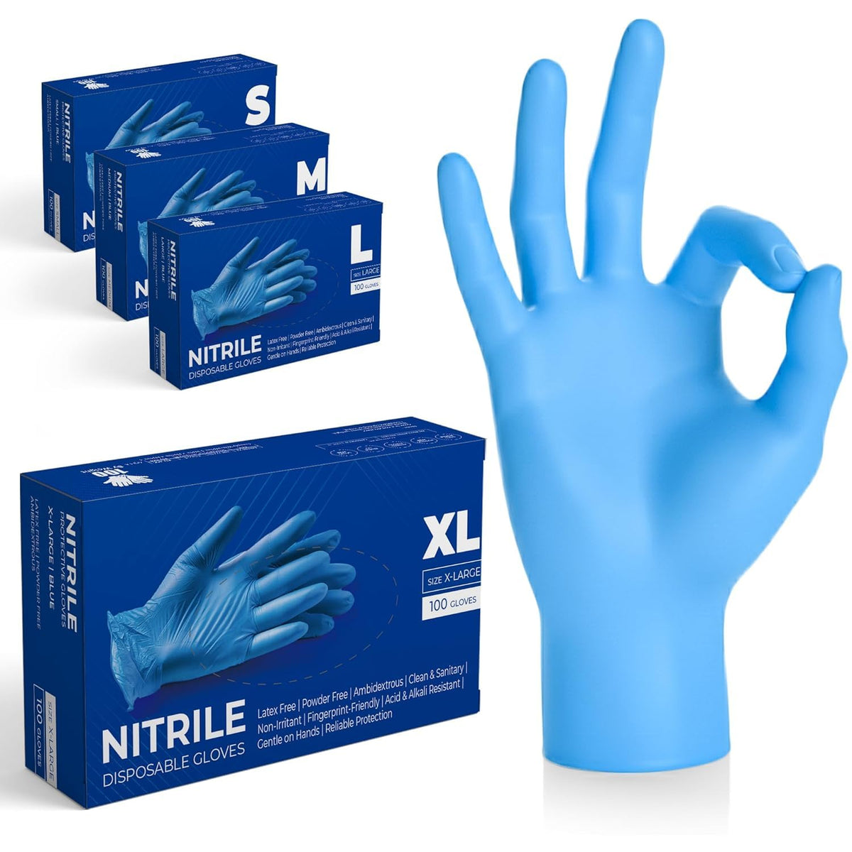 The Real Touch Blue Professional Nitrile Powder Free Multi-Purpose Gloves, Disposable, Extra Strong - Box of 100 (Blue, Medium)