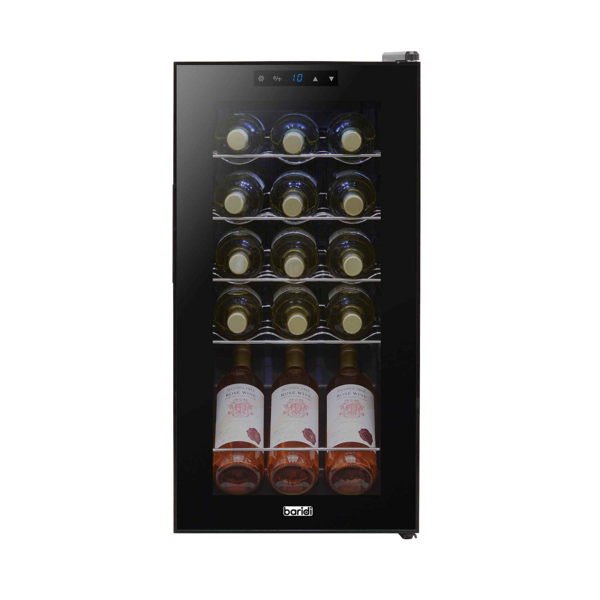 Dellonda Baridi 12 Bottle Wine Fridge with Digital Touch Screen Controls, Metal Shelves & LED Light, Black - DH73