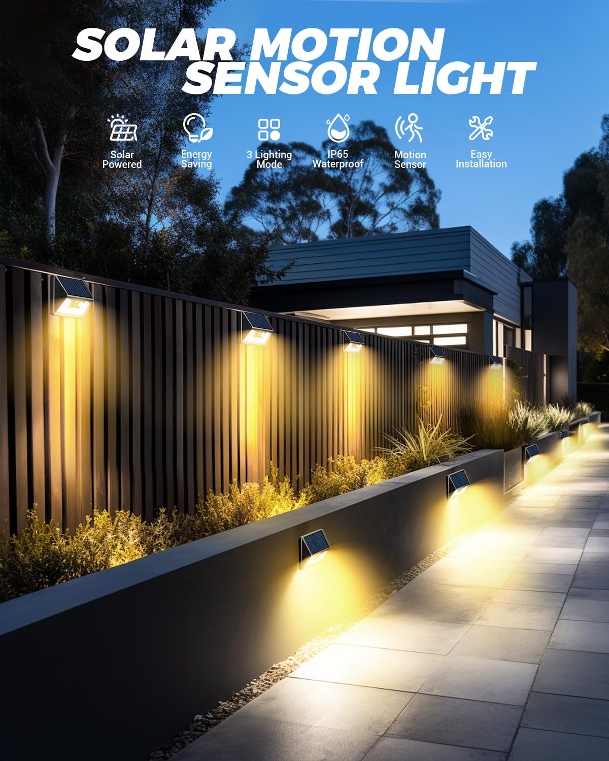 vighep Solar Security Lights Outdoor Motion Sensor, White 318LED Led Solar Powered Light with 3 Lighting Modes, IP65 Waterproof Wireless Pir Wall Light for Outside Garden Fence Yard-Warm White