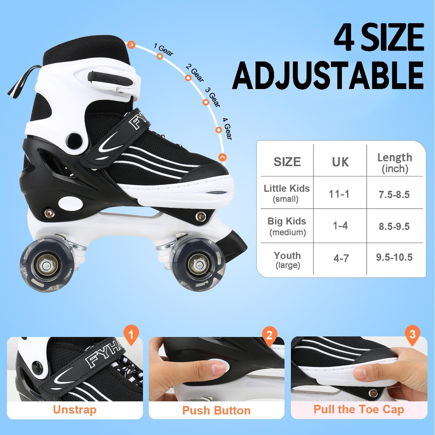 Kids Roller Skates for Girls Boys Adjustable Roller Skates with Light Up Wheels, Fun Illuminating for Girls Boys, Suitable for Both Indoor and Outdoor Use