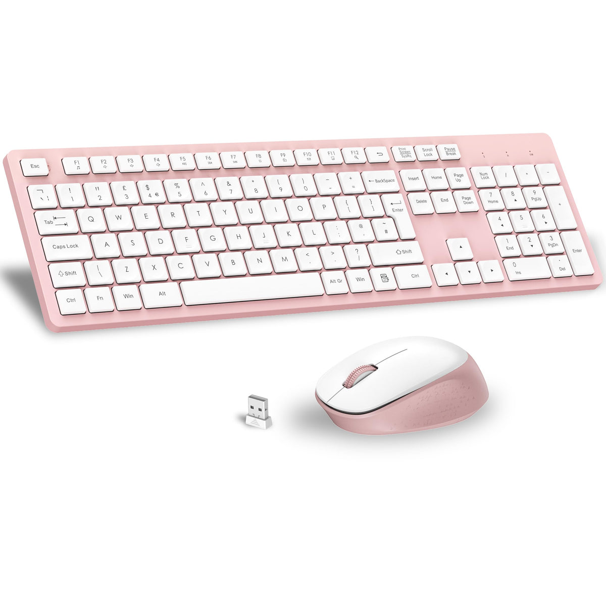 LeadsaiL Wireless Keyboard and Mouse Set, 2.4GHz USB Computer Keyboards and Mouse Combo, Full Size UK QWERTY Layout, Ergonomic Design with 12 Multimedia Shortcuts for HP/Lenovo Laptop and Mac-Purple