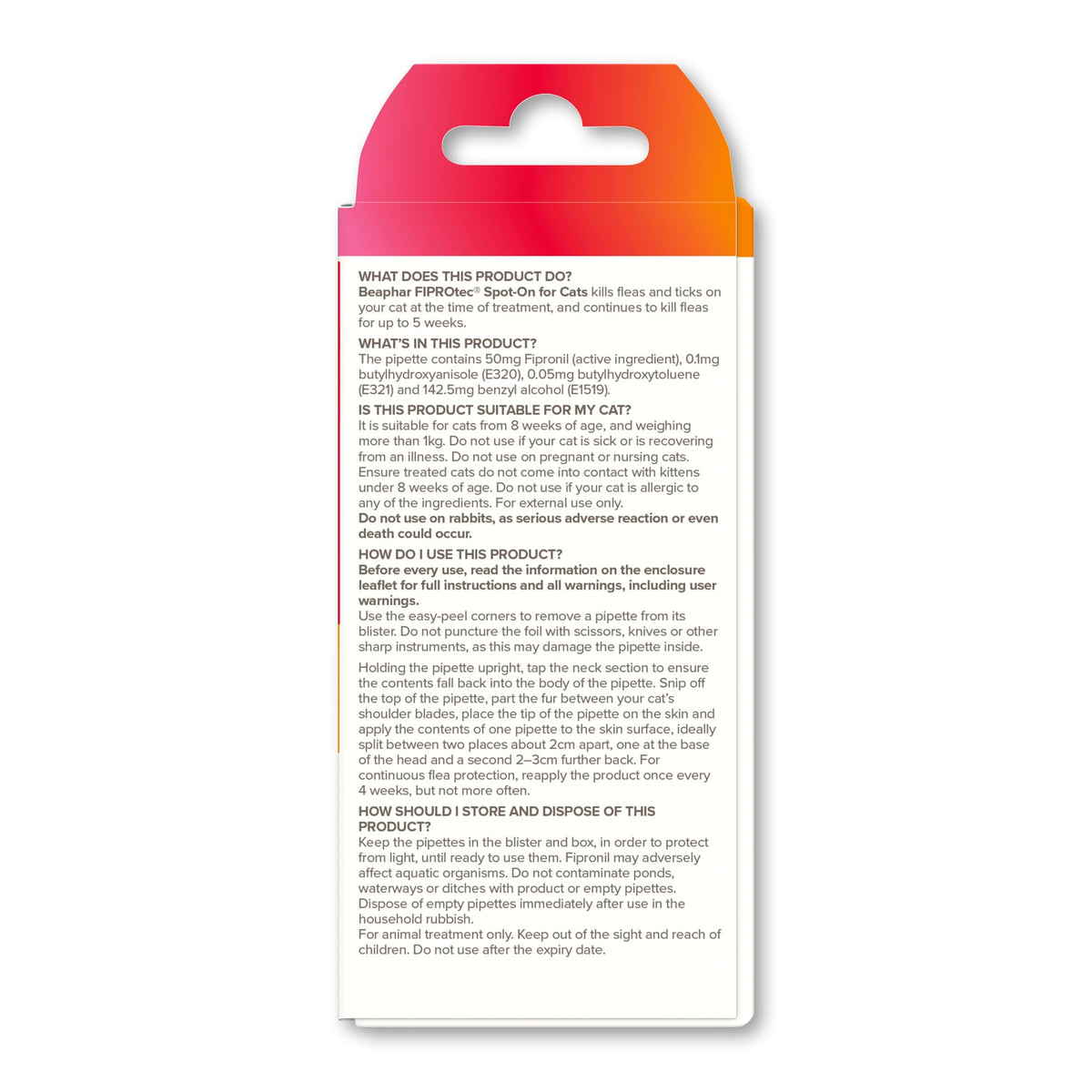 Beaphar - FIPROtec Spot-On Flea & Tick Treatment for Cats - 6 Pipettes - Kills Fleas & Ticks - Veterinary Medicine – Easy to Apply Monthly - For Cats & Kittens from 8 Weeks Old, Weighing Over 1kg
