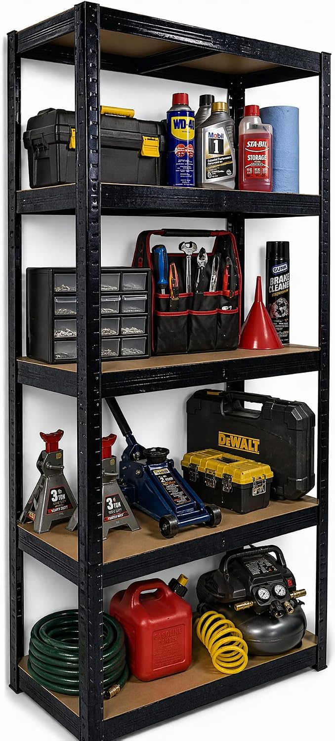 DIVCHI 5 Tier Storage Rack Heavy Duty Shelving Aluminium Garage Shelves Shed Storage Racking Shelf For Warehouse Workshop & Office (Black, Pack of 1) Up to Maximum 175 kg Per Shelf