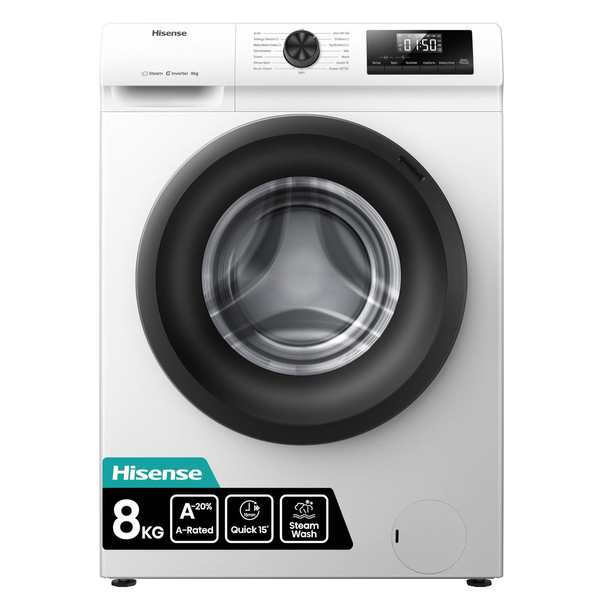 Hisense WF1G7021BW Freestanding 7 KG-Front Load Durable Inverter Washing Machine, Steam Wash-Quick Wash-15 Washing Programs-1200 RPM-White-Energy Rating B