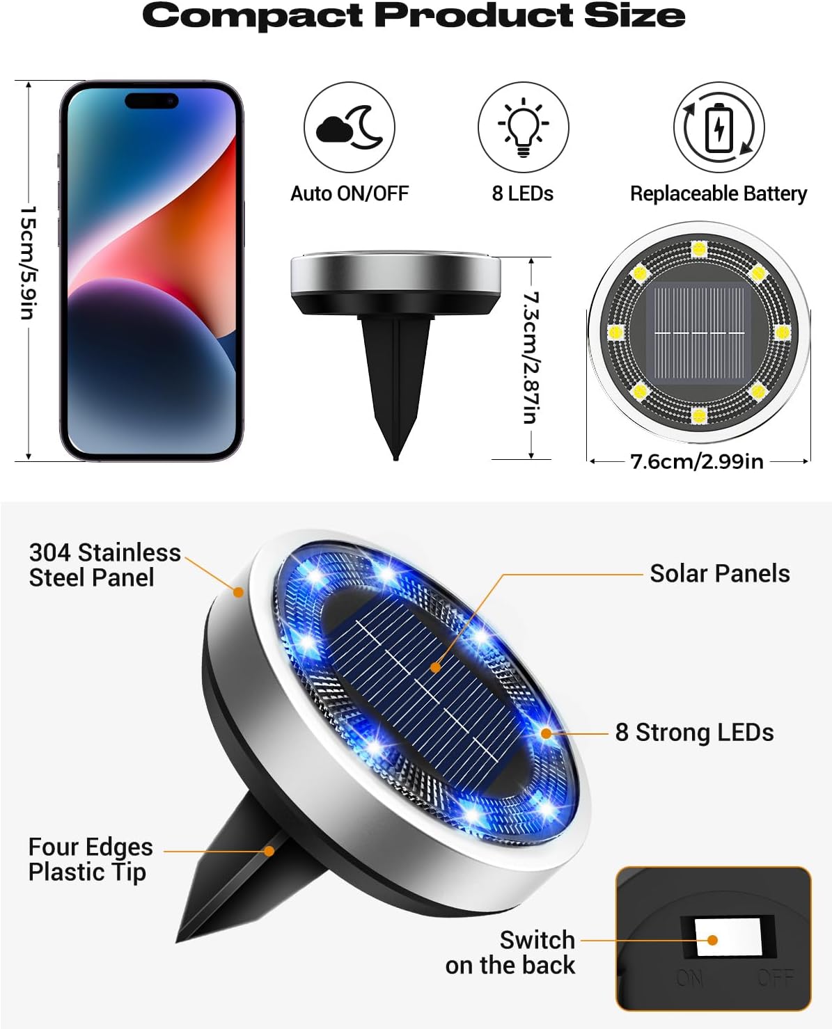 btfarm Solar Lights Outdoor Garden, 6 Pack 8 LED Solar Ground Disk Lights Outdoor IP65 Waterproof for Garden Pathway Lawn Patio Yard Landscape (Blue)