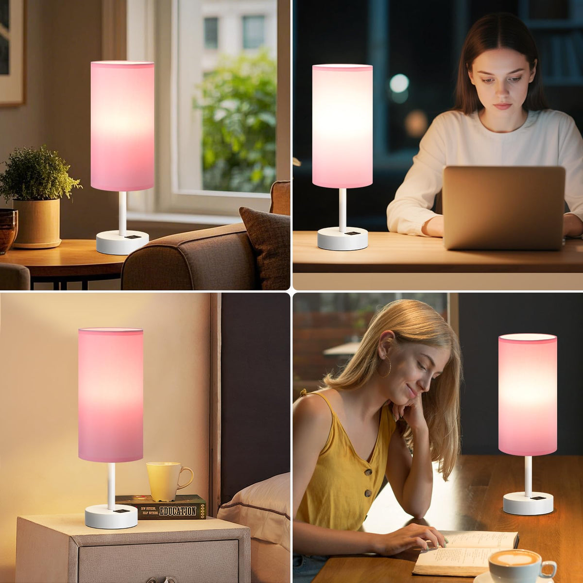 Aooshine Grey Table Lamp, 3-Way Dimmable, USB A + C Charging